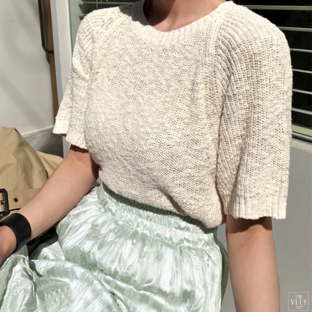 Textured Raglan Sleeve Knit Top IMVELY